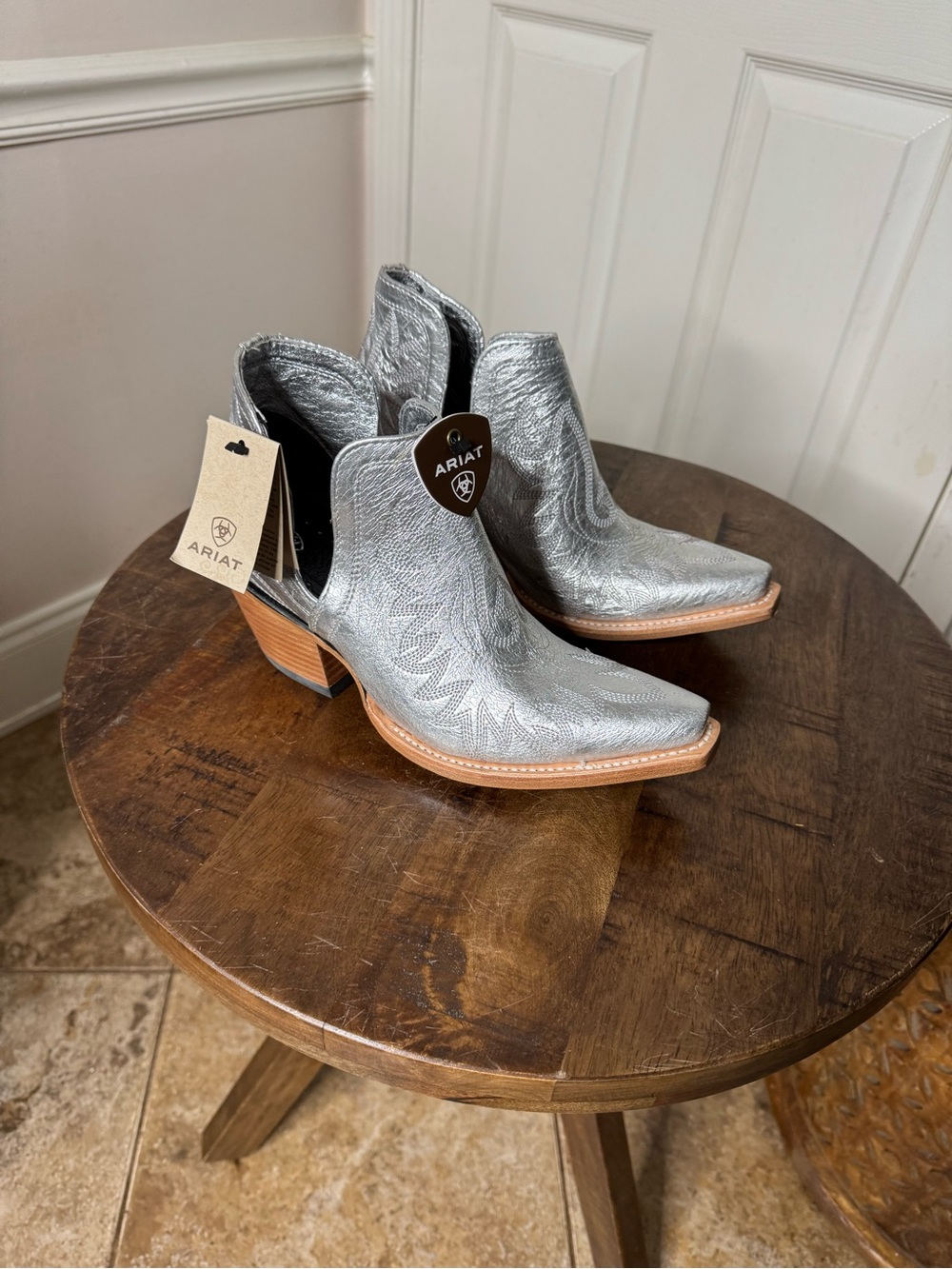 Ariat Silver Metallic Western Cutout Ankle Booties